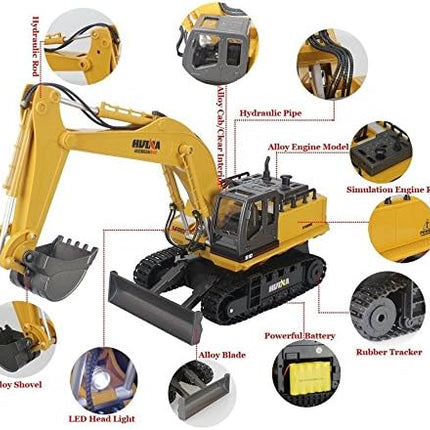 HUINA 1/14 RC Electric Excavator 1535 Remote Control Digger 15CH 2.4G Radio Finished Toy Model Battery Sound Light Effects Hobby Grade Model for Ages 14+