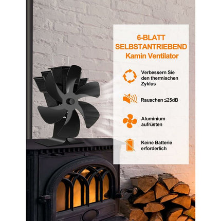 Wood Stove Fan 6 Blades Heat Powered Fireplace Fan Quiet Fan With Overheat Protection For Wood Burning Stove Gas