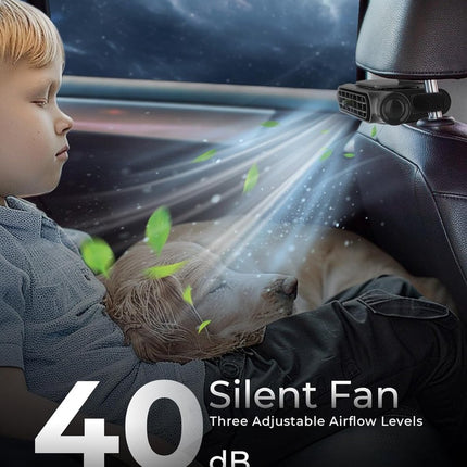 Car Fan - Car Fan Cooling - Car Air Conditioner - Car Fan with Adjustable Air Outlet - Fan - Silent Neck Fan for Headrest for All Cars - 3000 mAh - Black