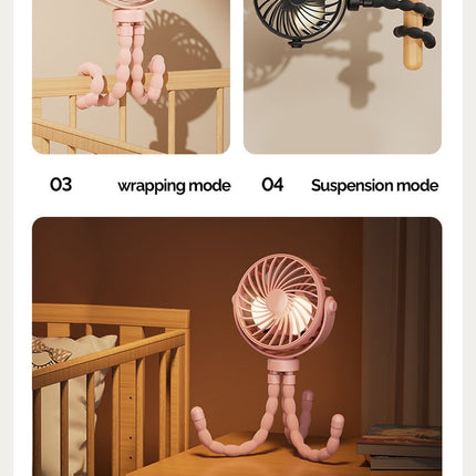 Handheld Fan - Rechargeable Portable Fan - Black - Cordless Handheld Table Fan - Mini Stroller Fan - 3 Modes - Mini Fan - Festival Fan - Octopus Fan