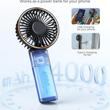 Handheld Fan - Mini Portable Fan - Rechargeable - Power Bank - 6 Settings - Black