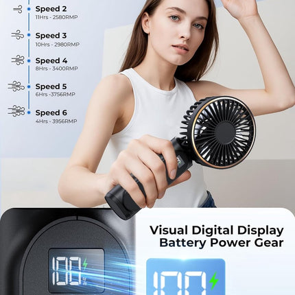 Handheld Fan - Mini Portable Fan - Rechargeable - Power Bank - 6 Settings - Black