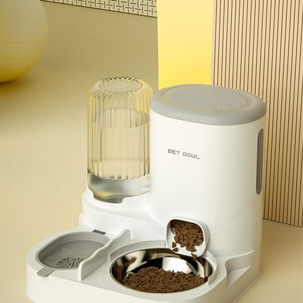 2-in-1 Automatic Cat Feeder and Water Dispenser for Pets, Compatible with Cats and Dogs, Gray