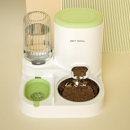2-in-1 Automatic Cat Feeder and Water Dispenser for Pets, Compatible with Cats and Dogs, Green