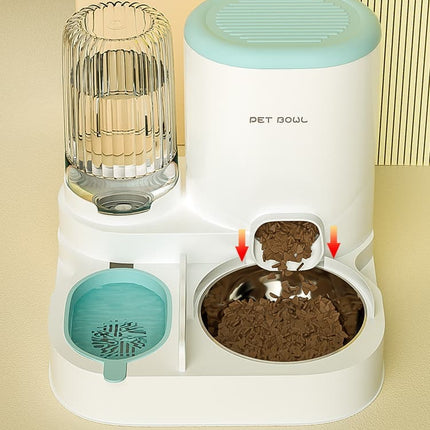 2-in-1 Automatic Cat Feeder and Water Dispenser for Pets, Compatible with Cats and Dogs, Yellow
