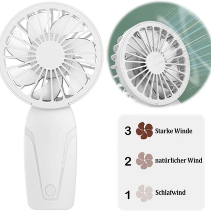 Portable Mini Hand Fan USB Rechargeable with 3 Speeds, Quiet Handheld Fan, White