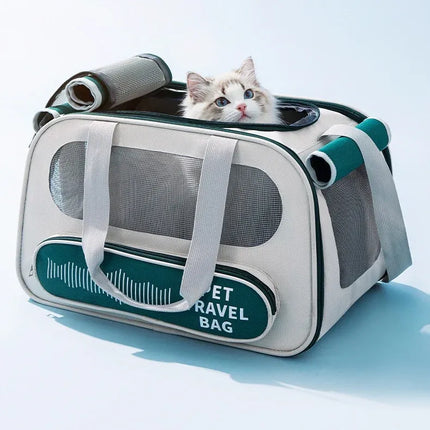 Pet Travel Bag Soft Sided Mesh Carrier Breathable Collapsible, Green