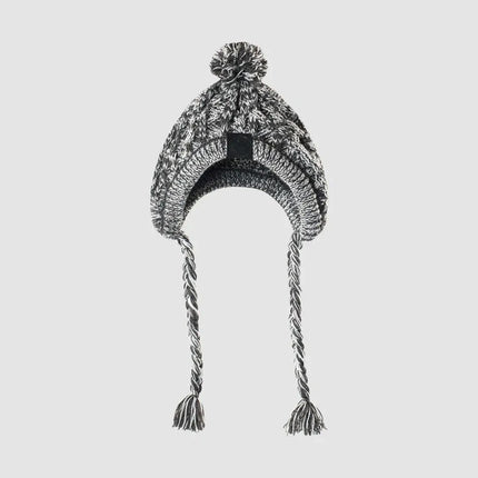 Dog Hat Knitted Windproof Winter Pom Hat, Black, L