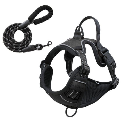 Reflective Pet Vest, Dog Harness, No Pull, Breathable, 1.5-meter tow rope - Black, M