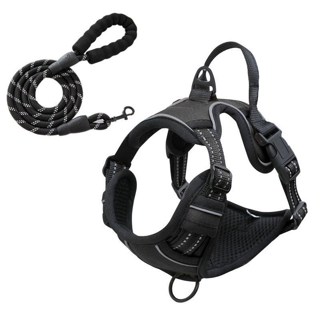 Reflective Pet Vest, Dog Harness, No Pull, Breathable, 1.5-meter tow rope - Black, M