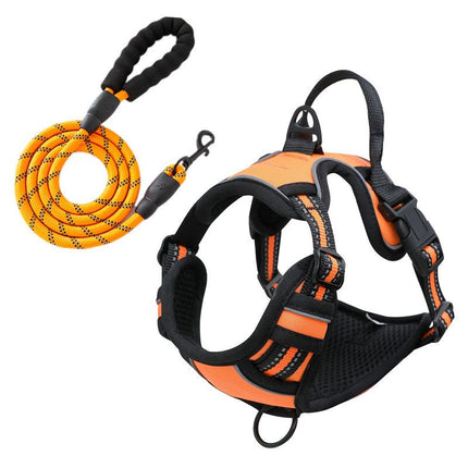 Reflective Pet Vest, Dog Harness, No Pull, Breathable, 1.5-meter tow rope - Orange, S