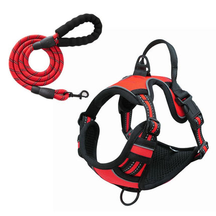 Reflective Pet Vest, Dog Harness, No Pull, Breathable, 1.5-meter tow rope - Red, L