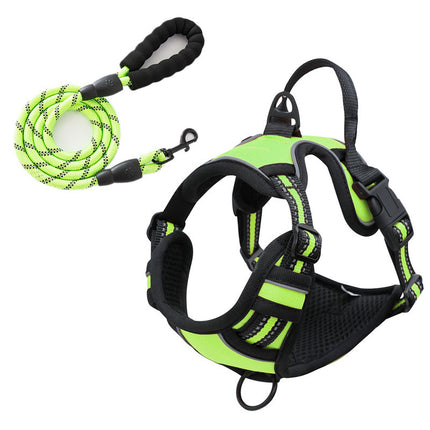 Reflective Pet Vest, Dog Harness, No Pull, Breathable, 1.5-meter tow rope - Green, S