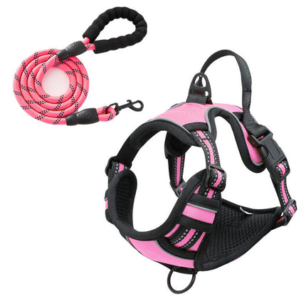 Reflective Pet Vest, Dog Harness, No Pull, Breathable, 1.5-meter tow rope - Pink, S