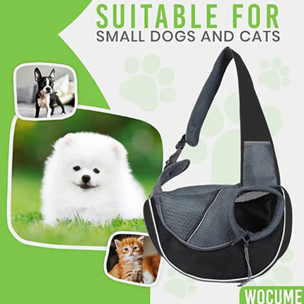Small Pet Carrier Sling Crossbody Bag for Cats and Dogs, Black, S