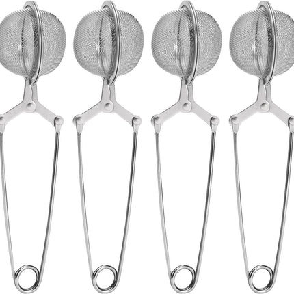 4 Pack 304 Stainless Steel Tea Strainers, Fine Mesh Ball Infusers with Squeeze Handle