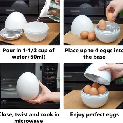 Egg cooker - Pressure cooker with 4 eggs for hard and medium-boiled eggs - Fast microwave egg cooker - Cooking time of 9 minutes - User-friendly microwave egg poacher