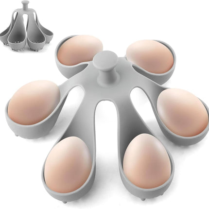 Egg Cooker - Holds 6 Eggs - Fast Cooking & Safe Handle - Fridge Storage Rack - For Family and Kitchen