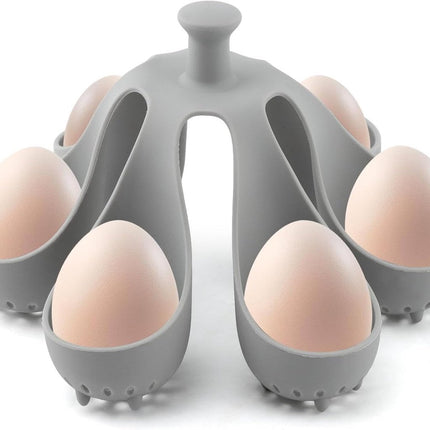 Egg Cooker - Holds 6 Eggs - Fast Cooking & Safe Handle - Fridge Storage Rack - For Family and Kitchen