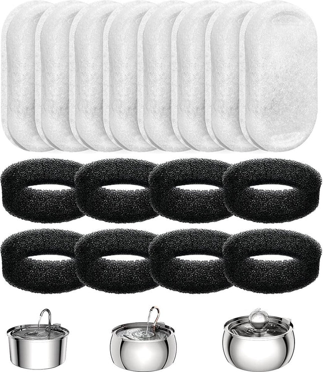 Filter cartridges - For pet water dispensers - including 8 cat fountain filters and 8 pump sponges