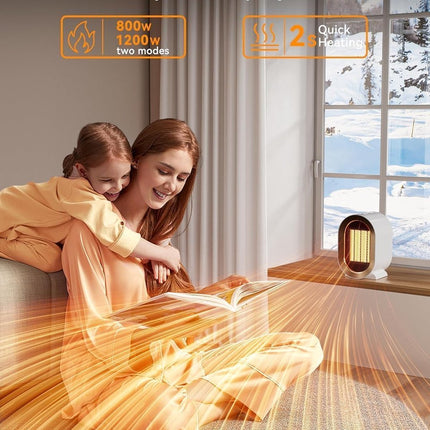 Electric Heater - Indoor Electric Heating - Fan Heater - 800W or 1200W - Heater - Socket -  Portable Indoor Heaters - With Adjustable, Overheating Protection, Shut-off Upon Discharge - White