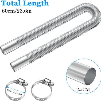 Exhaust Pipe for Parking Heater 60cm Stainless Steel with 2 Clamps Compatible with Diesel Heaters