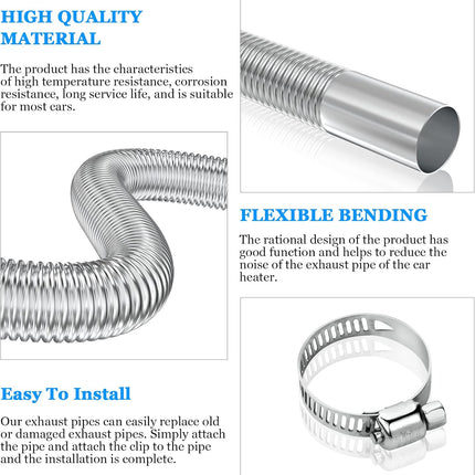 Exhaust Pipe for Parking Heater 60cm Stainless Steel with 2 Clamps Compatible with Diesel Heaters