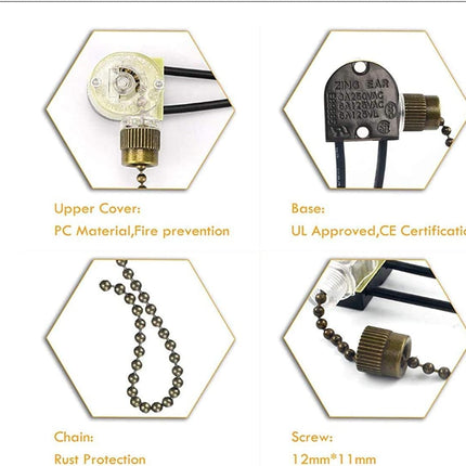 Ceiling Fan Light Switch Zing Ear Pull Chain Switch ZE-109 Fan Light Switch, On-Off Speed with Pull Chain Compatible with Ceiling Light Fans, Lamps and Wall Lights.(Bronze)