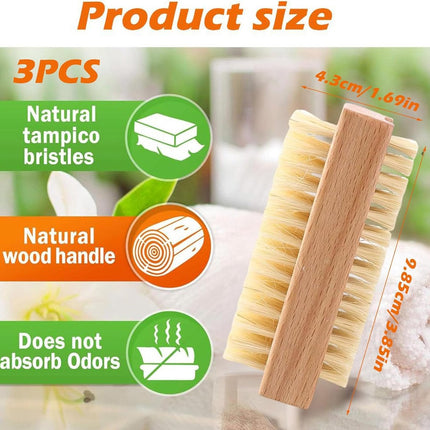 Nail Brushes - 3-Pack - Double-Sided - Nail Brushes for Cleaning Nails - Portable Nail Brushes with Wooden Handles - Suitable for Daily Hygiene, Travel and Pet Care