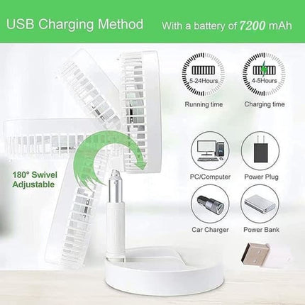 Folding Desk Fan - Adjustable Design - Cordless & Versatile - Foldable Standing Desk Fan