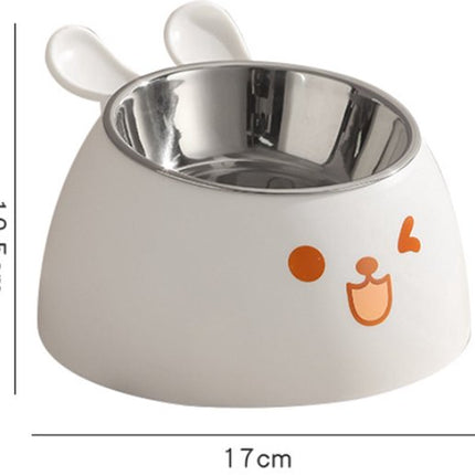 Cat Litter Box - Cat Food Bowl - Non-Slip Design - Pet Food Bowl - Plastic and Stainless Steel Design - Suitable for Cats and Small Dogs - White