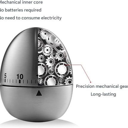 Egg Timer - Kitchen Timer - Analogue Kitchen Timer - Mechanical Kitchen Timer - Timer - Egg - Stainless Steel