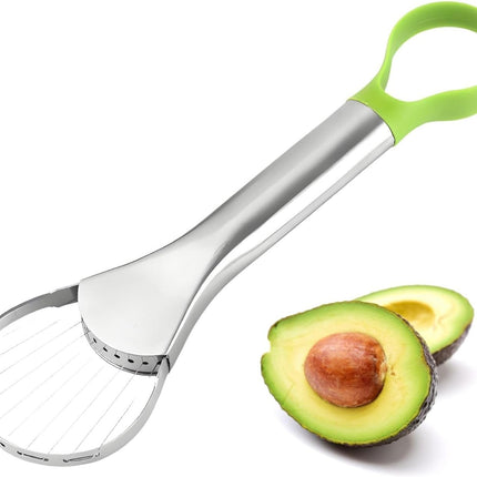 Avocado Slicer – 3-in-1 Avocado Cutting and Pitting Tool – Stainless Steel Pitter, Slicer and Spoon – Multifunctional Fruit Slicer with Green Handle – Kitchen Tool