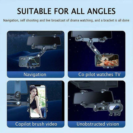 Car Rearview Mirror Phone Holder 360 Rotating Navigation Bracket for Car, dashboard mounting, stable phone or GPS support
