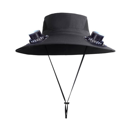 PALIFEUR Wide Brim Solar Fan Hat with 2 Solar Fan, Fan Built in Hat with Fans Solar Power, Solar Powered Fan Hat for Outdoor Fishing Travel, 3 Speed Adjustable Fan Hat Black