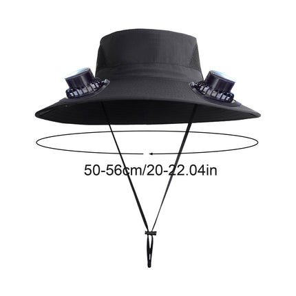 PALIFEUR Wide Brim Solar Fan Hat with 2 Solar Fan, Fan Built in Hat with Fans Solar Power, Solar Powered Fan Hat for Outdoor Fishing Travel, 3 Speed Adjustable Fan Hat Black