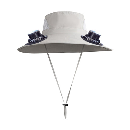 PALIFEUR Wide Brim Solar Fan Hat with 2 Solar Fan, Fan Built in Hat with Fans Solar Power, Solar Powered Fan Hat for Outdoor Fishing Travel, 3 Speed Adjustable Fan Hat Gray