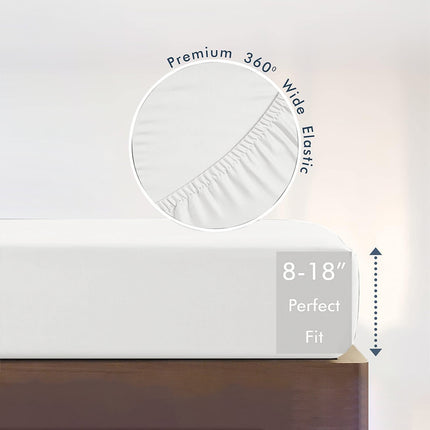 King Size Fitted Sheet, 100% Egyptian Cotton, Deep Pocket Premium Cotton Mattress Sheet,Double Bed Fitted Sheet Piece Non-Slip Fixed Bed Cover, White