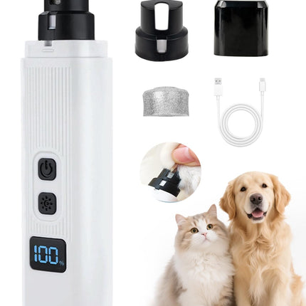 Dog Nail Drill - Electric Nail File - Cat Nail Trimmer - Pet Care - Paw Care - Nail Grinder - Dog Groomer - Animal Nail File - Cordless Design - Rechargeable Battery - With LED Lighting - Silent Motor - White - 1 Piece