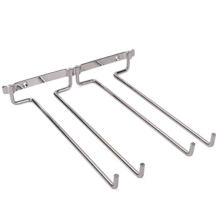 Hanging Glass Holder 2 Row Chrome Stemware Rack Under Shelf