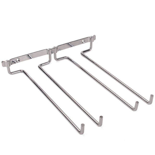 Hanging Glass Holder 2 Row Chrome Stemware Rack Under Shelf