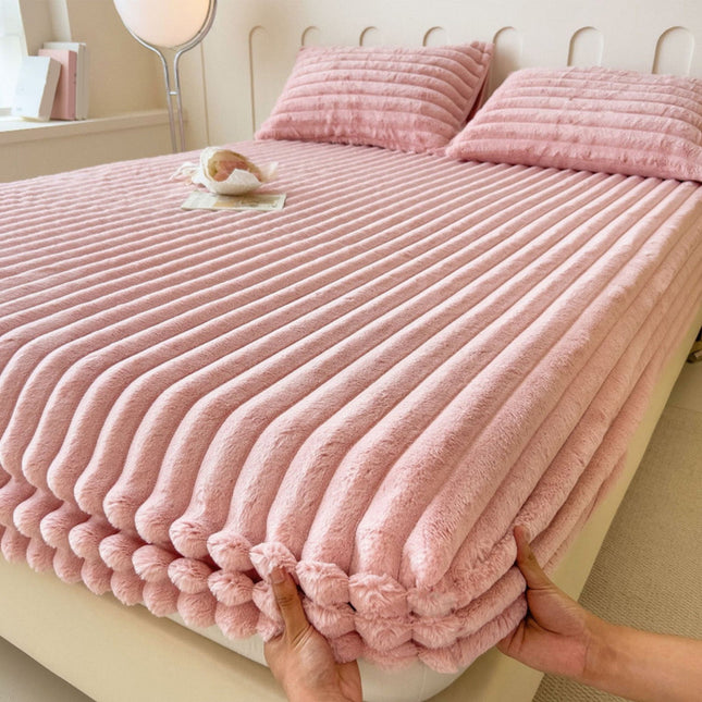Velvet Fleece Fitted Sheet Bed Sheet, Plain Thermal Warm Soft Bedding, Flannel Fitted Sheet, Super Soft Warm Velvet Plush Bed Sheets, Winter Imitation Fleece Bed Sheet, Milk Fleece Bed Cover White