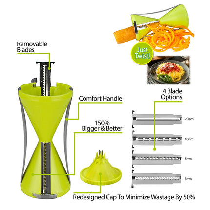 Spiralizer, Stainless Steel Vegetable Cutter for Large or Small Veggie Spaghetti Zucchini Carrot Pasta Noodle Maker Green