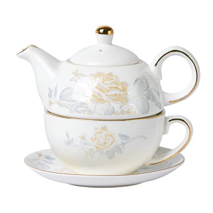Tea for One Porcelain Teapot and Cup Set, Tea Set for One, Floral Teapot, Gold Rose Tea Set Gift for Women Amazing Shopping