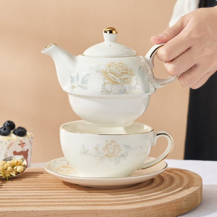 Tea for One Porcelain Teapot and Cup Set, Tea Set for One, Floral Teapot, Gold Rose Tea Set Gift for Women Amazing Shopping