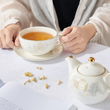 Tea for One Porcelain Teapot and Cup Set, Tea Set for One, Floral Teapot, Gold Rose Tea Set Gift for Women Amazing Shopping