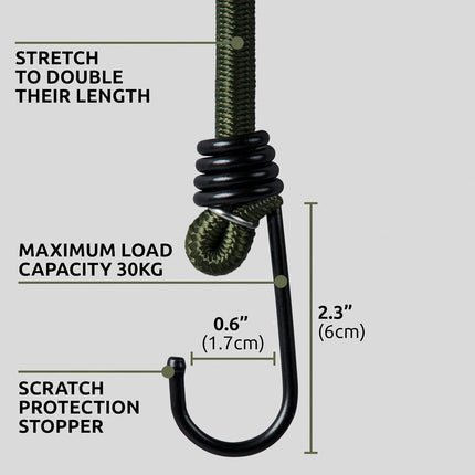 45cm- Heavy Duty Bungee Cords with Hooks10 Pack Multi-Purpose Elastic Bungee Straps for Luggage, Roof Racks, Camping - Weatherproof & UV Resistant