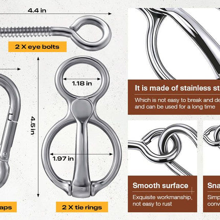 2 Sets Horse Tie Ring, Horse Tack and Supplies Horse Training Equipment Safe Horse Accessories with Eye Bolt, Tie Rings (Silver)