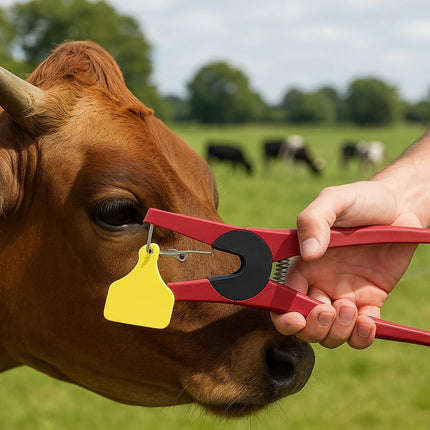 Livestock Ear Tag Applicator Tool – Heavy Duty Metal Tagging Pliers for Cattle, Goats, Sheep, and Farm Animal Identification（24cm,Give away a wrench and an ear tag nail）