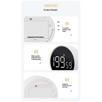 Digital Kitchen Timer - Magnetic Countdown Countup Timer with Large LED Display Volume Adjustable, Easy for Cooking and for Seniors and Kids to Use (white)